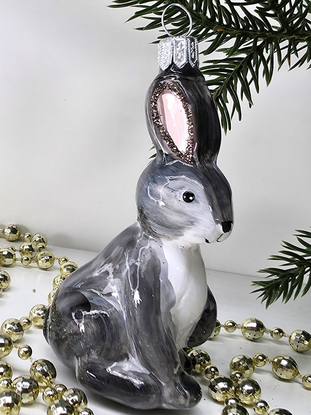 фото Стеклянная елочная игрушка Зайчик