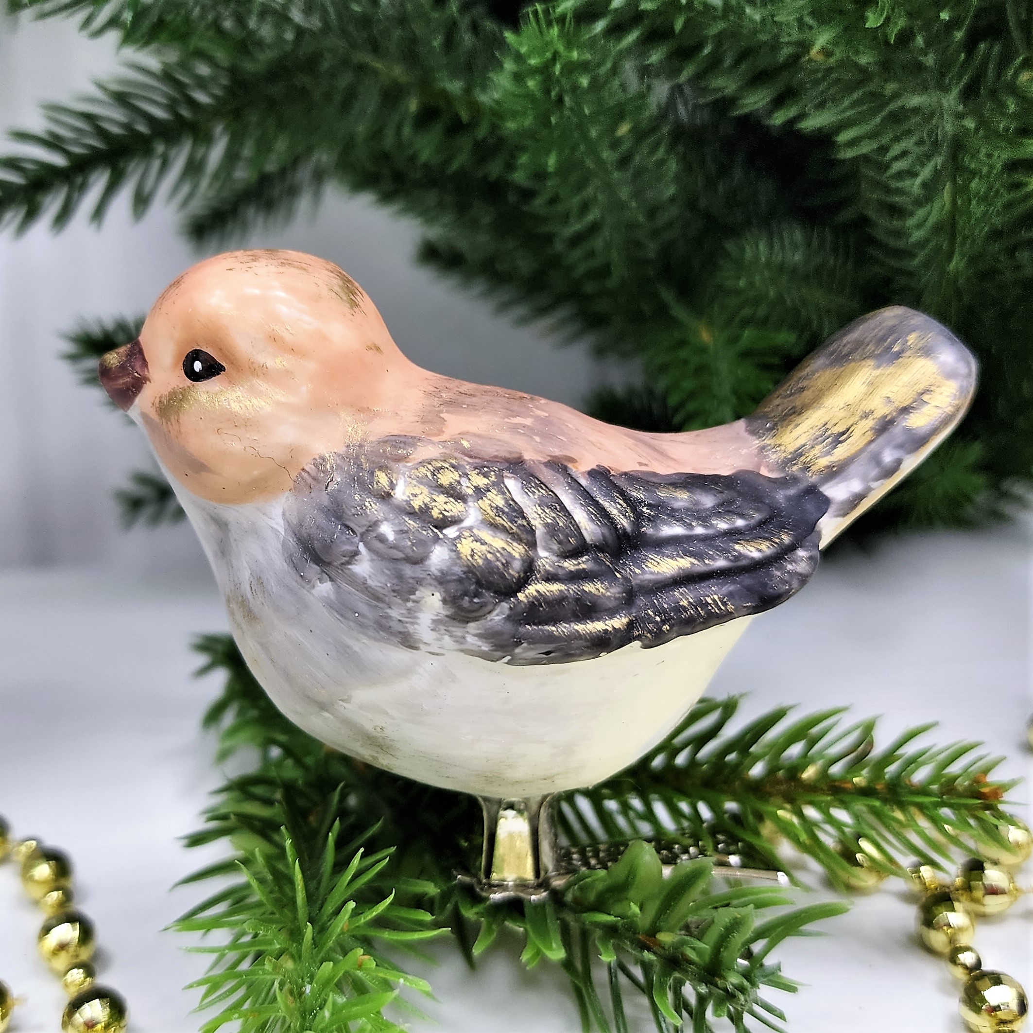 фото Стеклянная елочная игрушка Птичка на прищепке винтаж