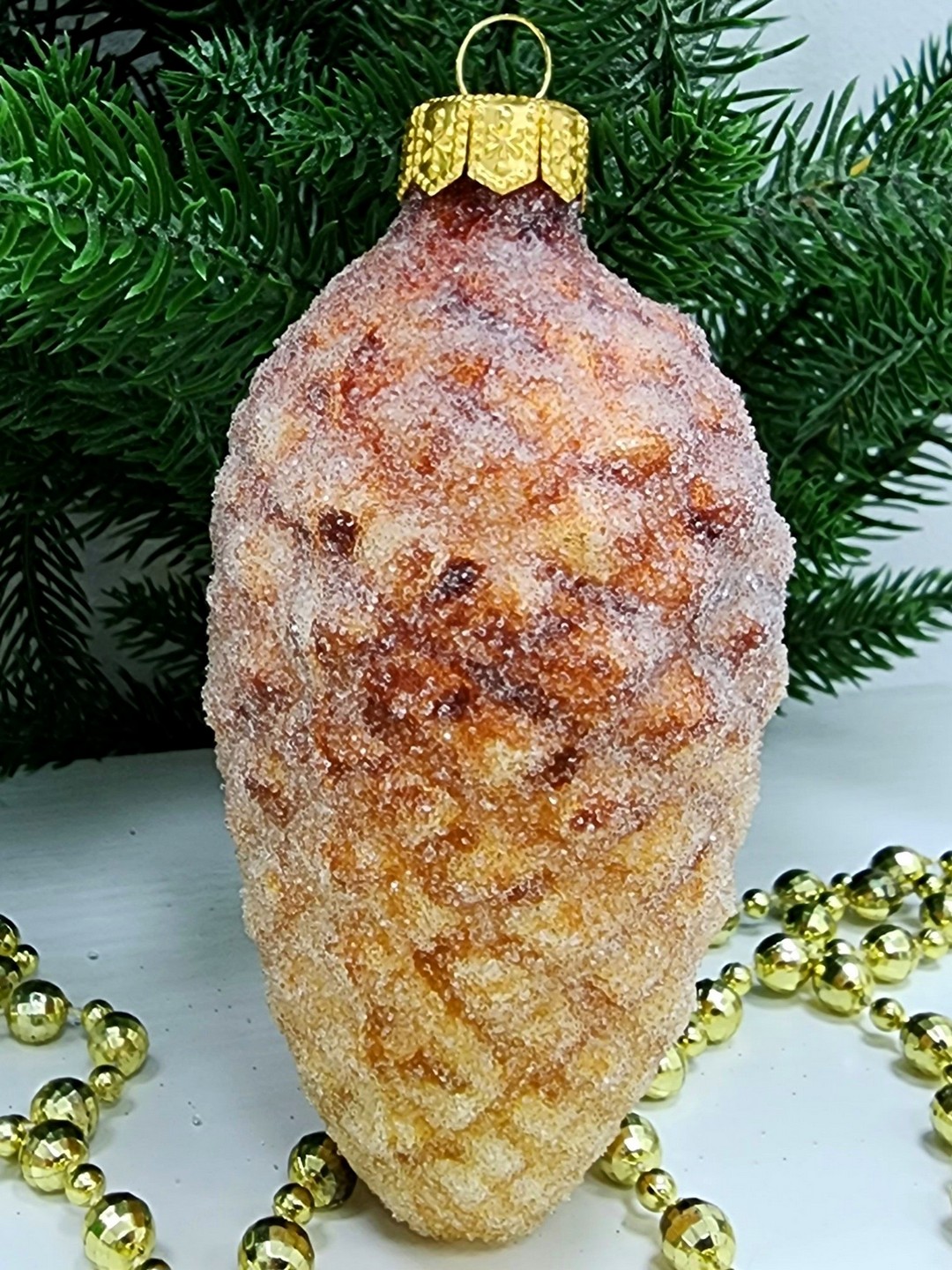 фото Стеклянная елочная игрушка Шишка 10 см