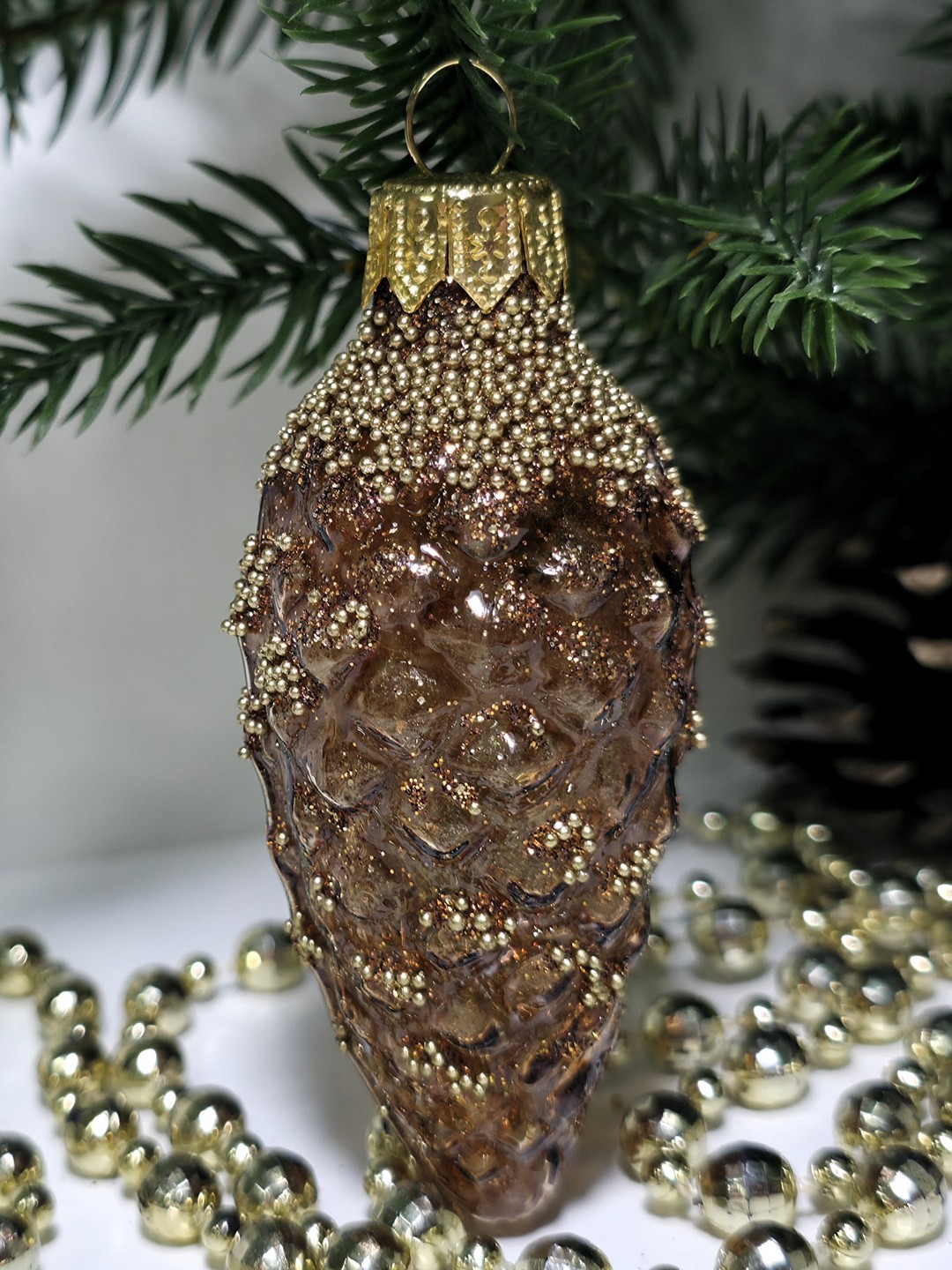 фото Стеклянная елочная игрушка Шишка