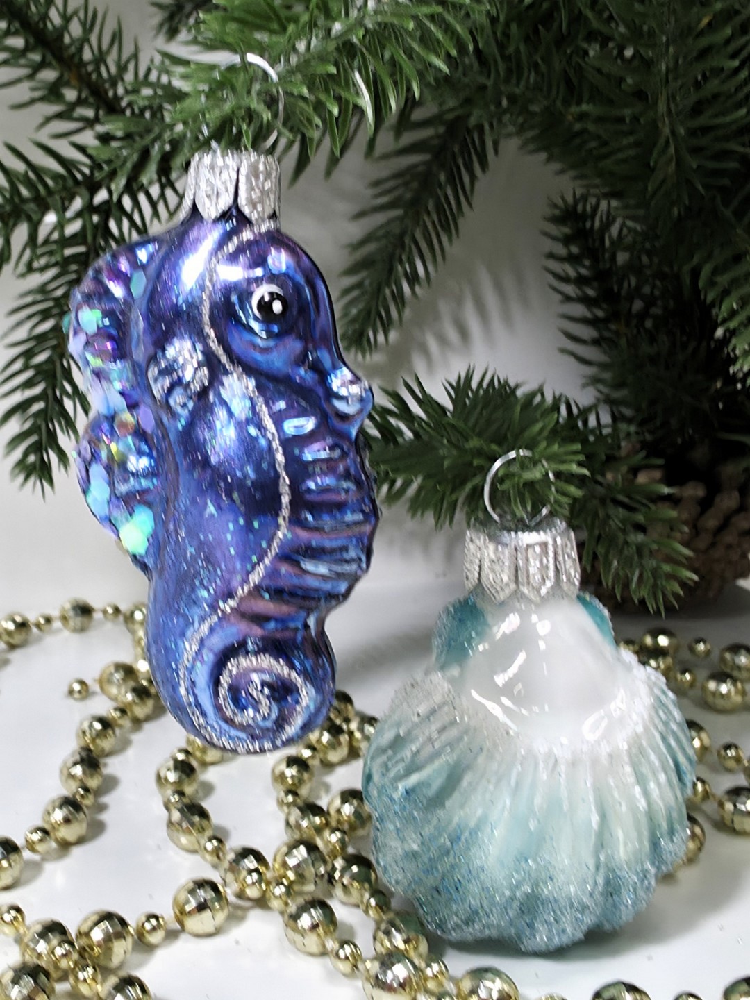 фото Набор ёлочных игрушек Морской конек и ракушка