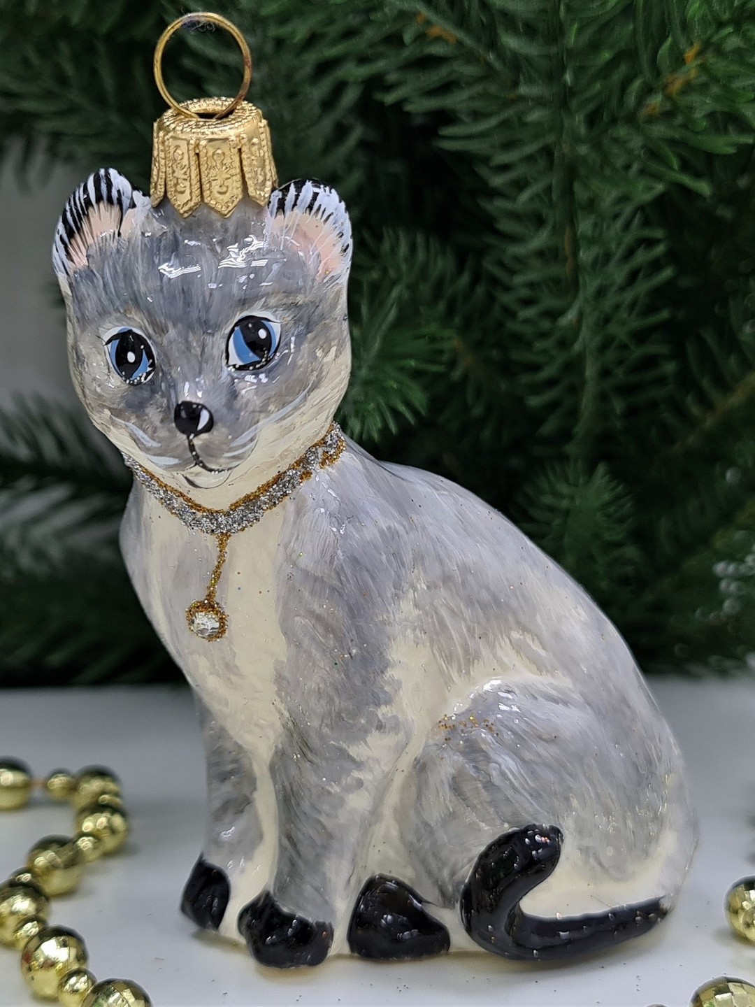 фото Стеклянная елочная игрушка Сиамский кот