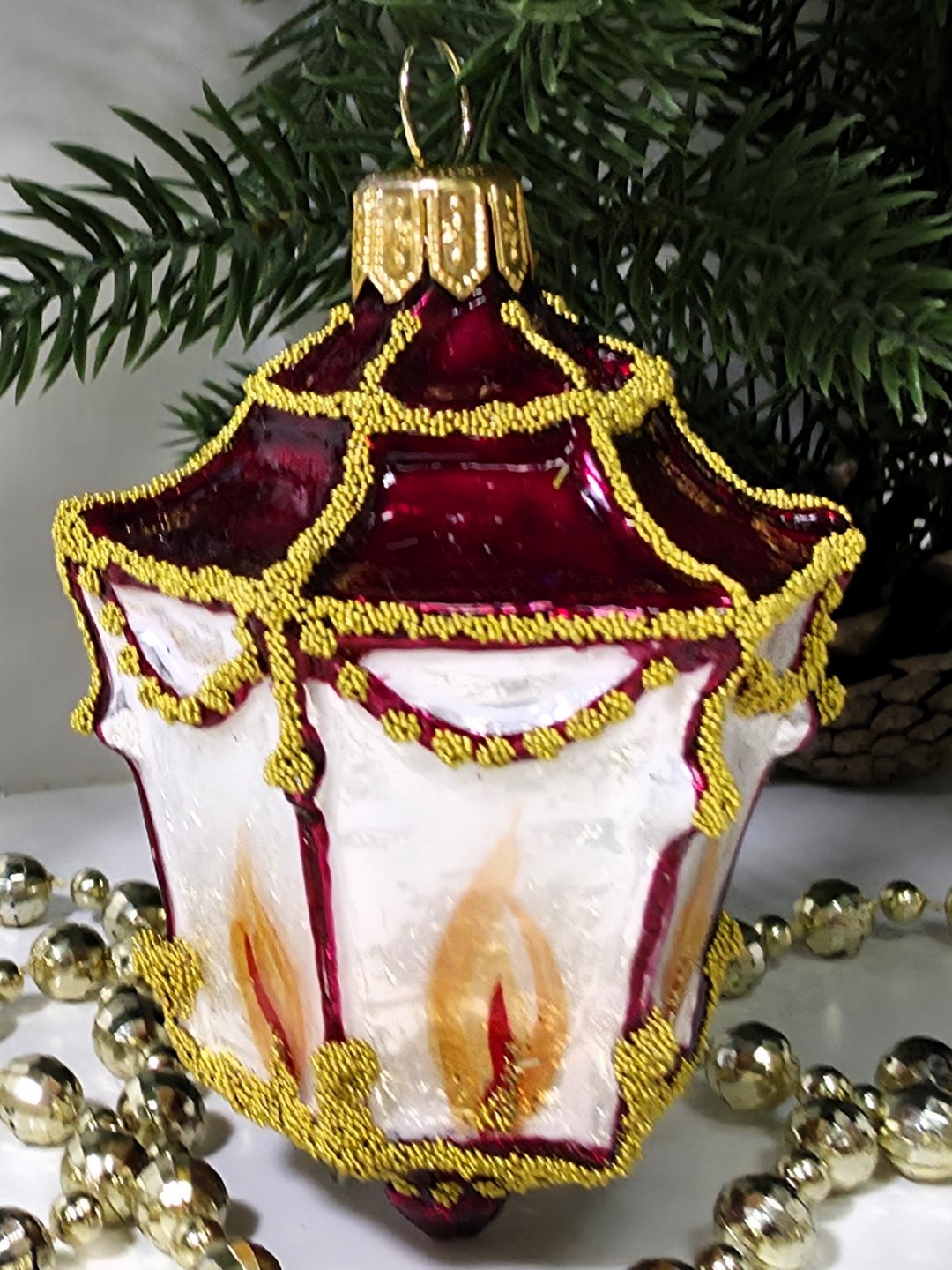 фото Стеклянная елочная игрушка Фонарик малый