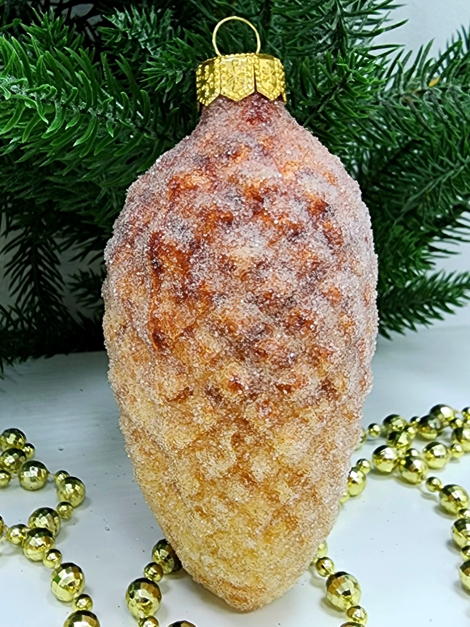 фото Стеклянная елочная игрушка Шишка 10 см