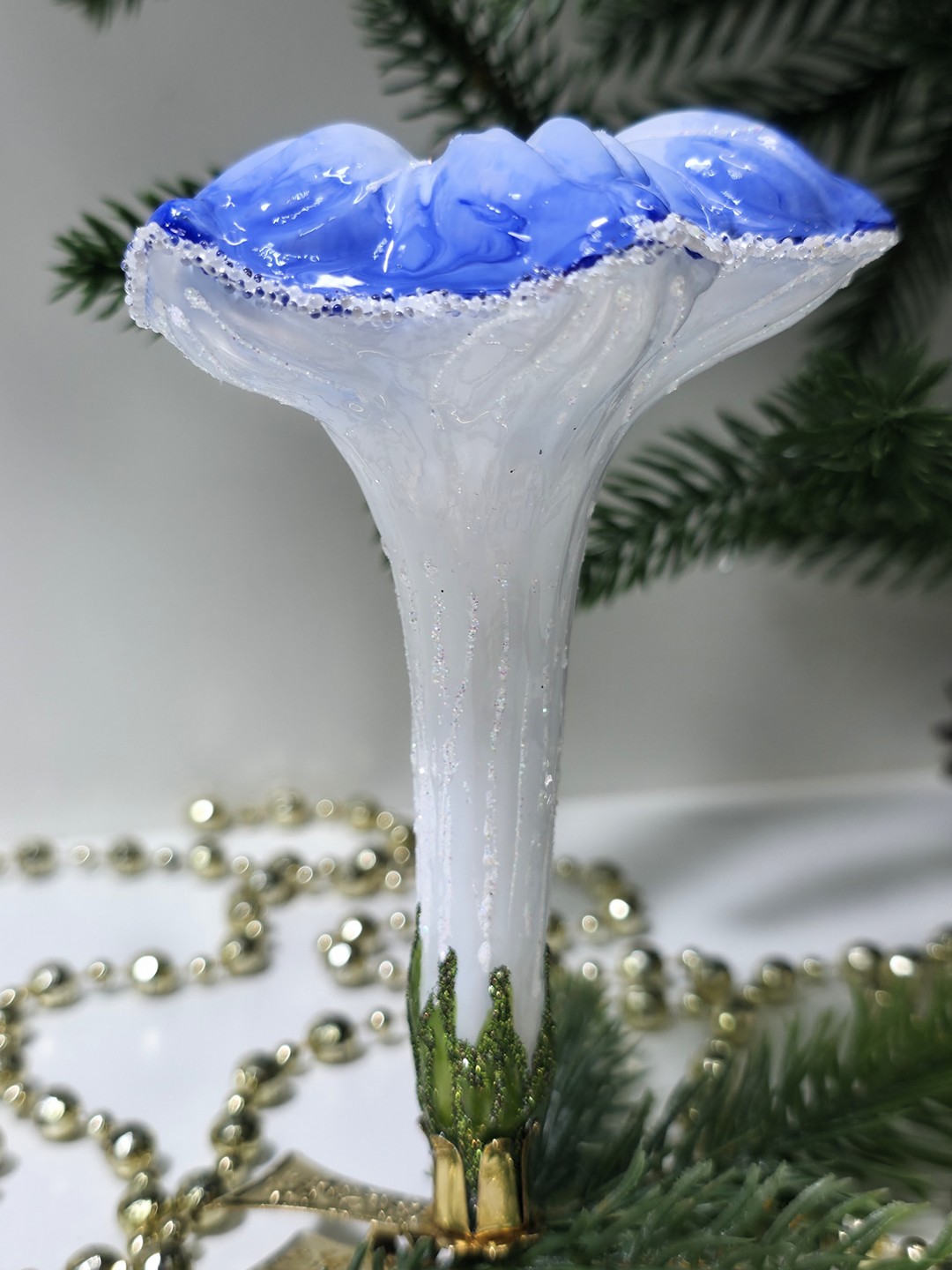 фото Стеклянная елочная игрушка Цветочек на прищепке