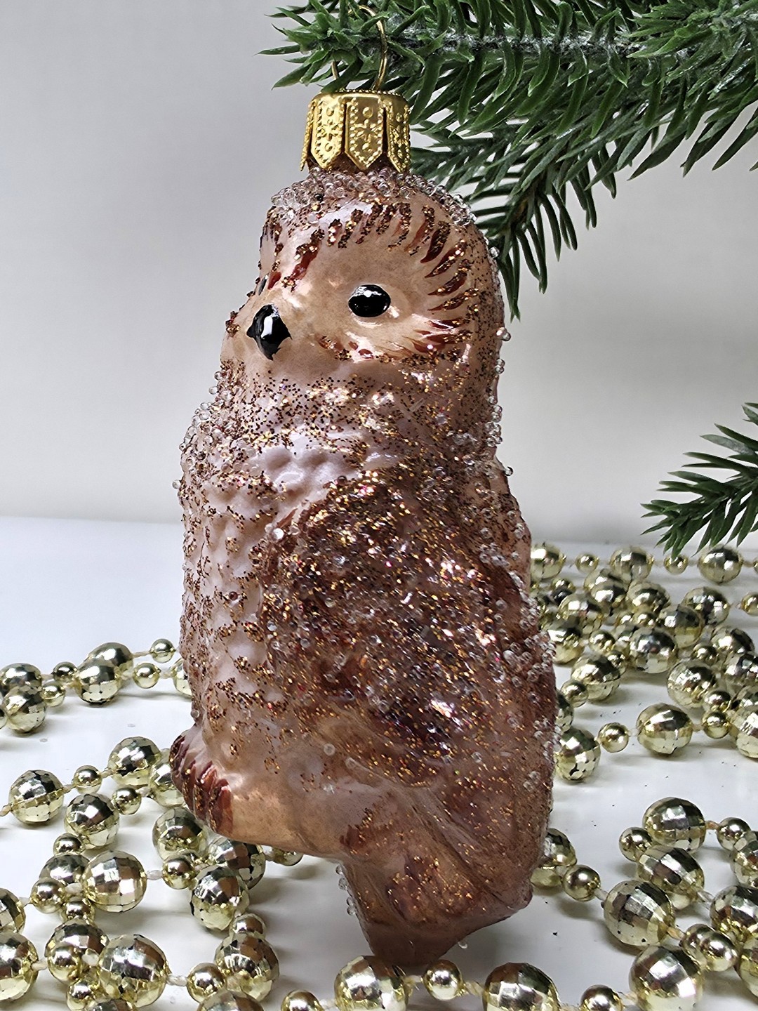 фото Стеклянная елочная игрушка Совушка коричневая