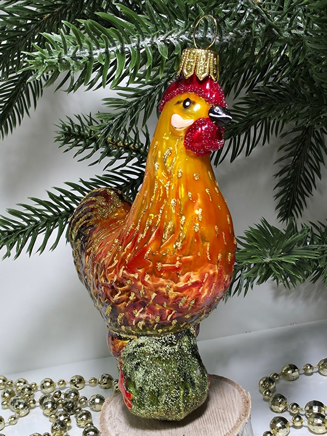 фото Стеклянная елочная игрушка Петушок