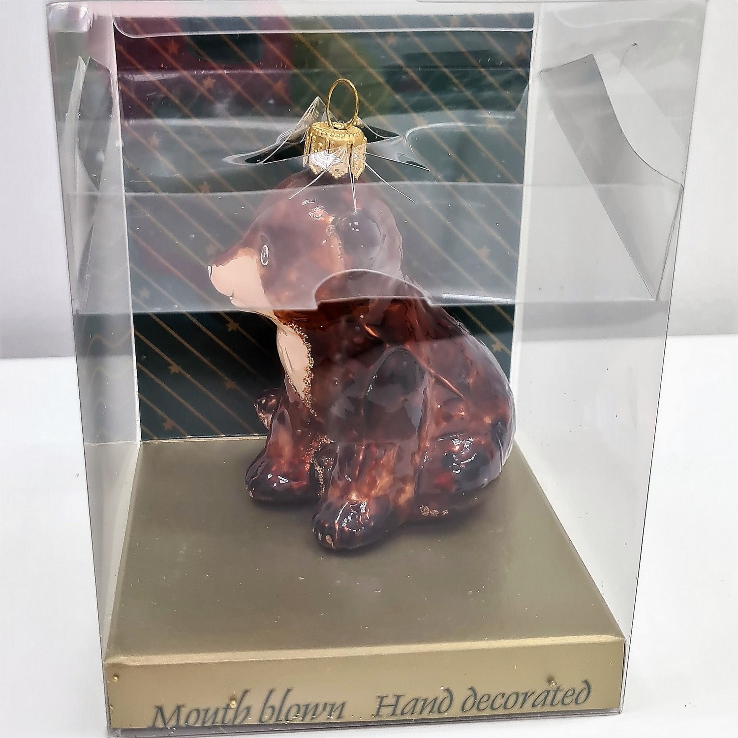фото Стеклянная елочная игрушка Бурый мишка эмаль