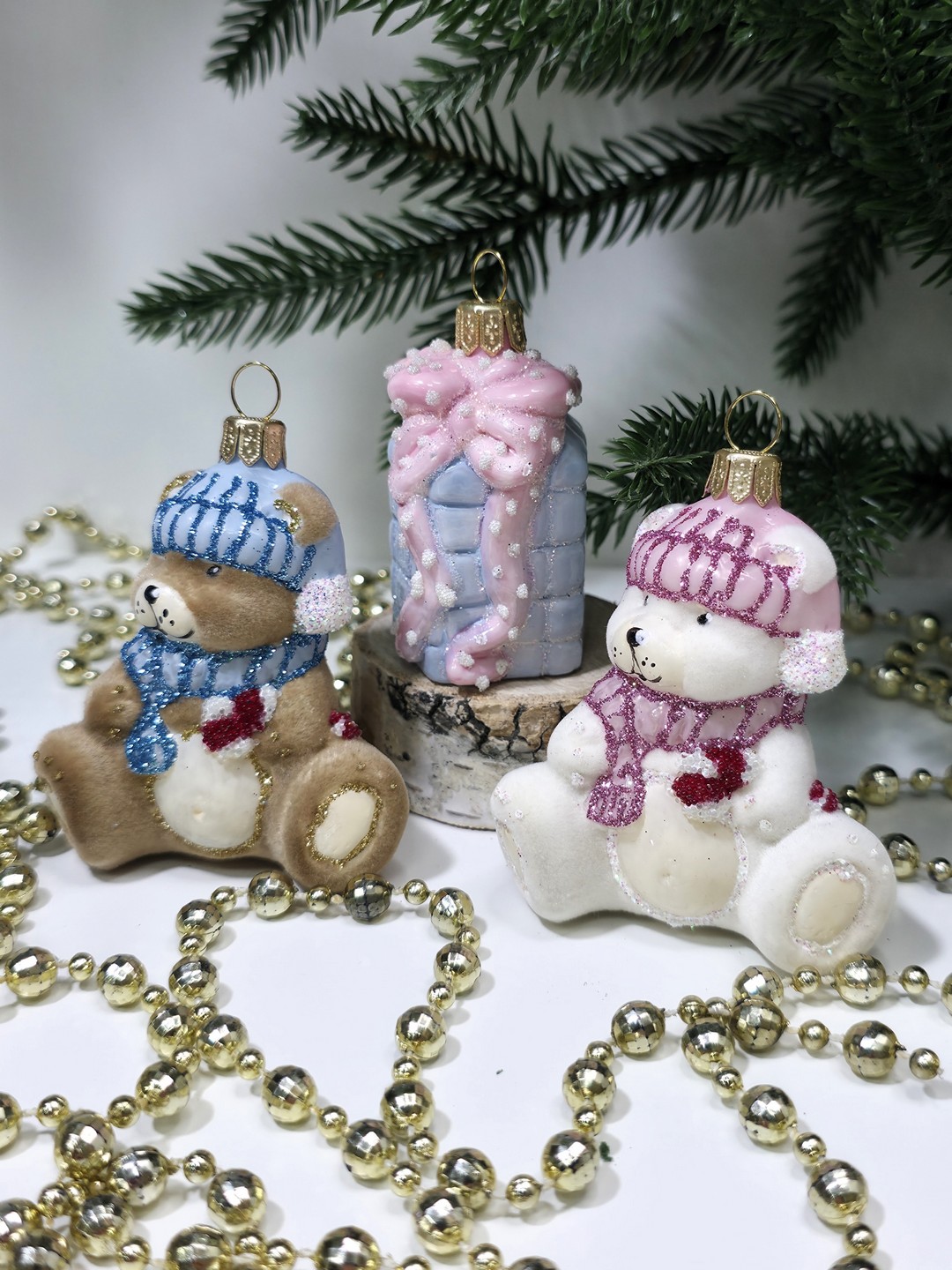 фото Набор ёлочных игрушек Два мишки и подарок