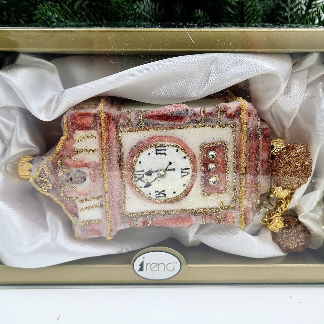 фото Стеклянная елочная игрушка Часы с кукушкой сахар