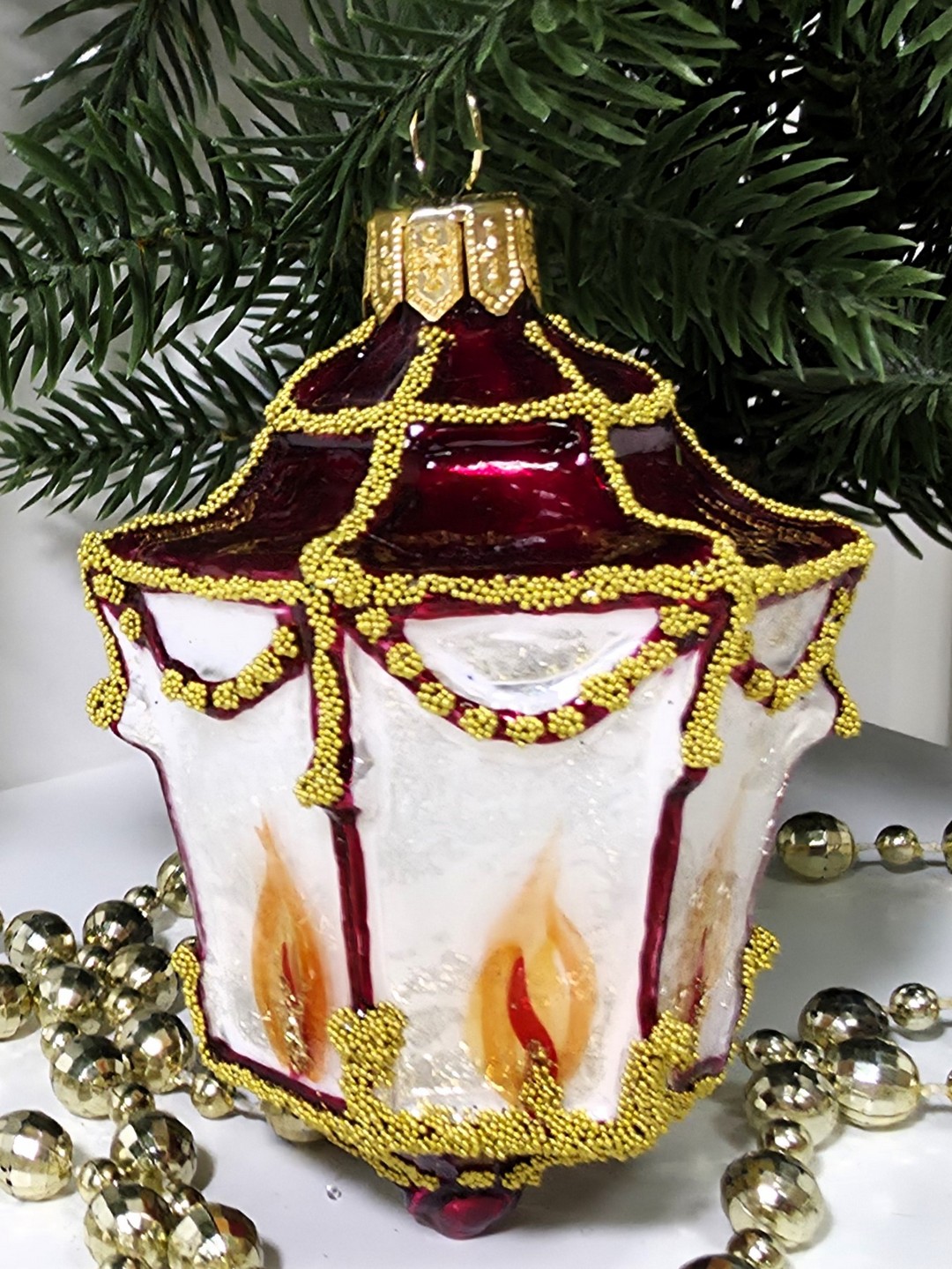 фото Стеклянная елочная игрушка Фонарик малый