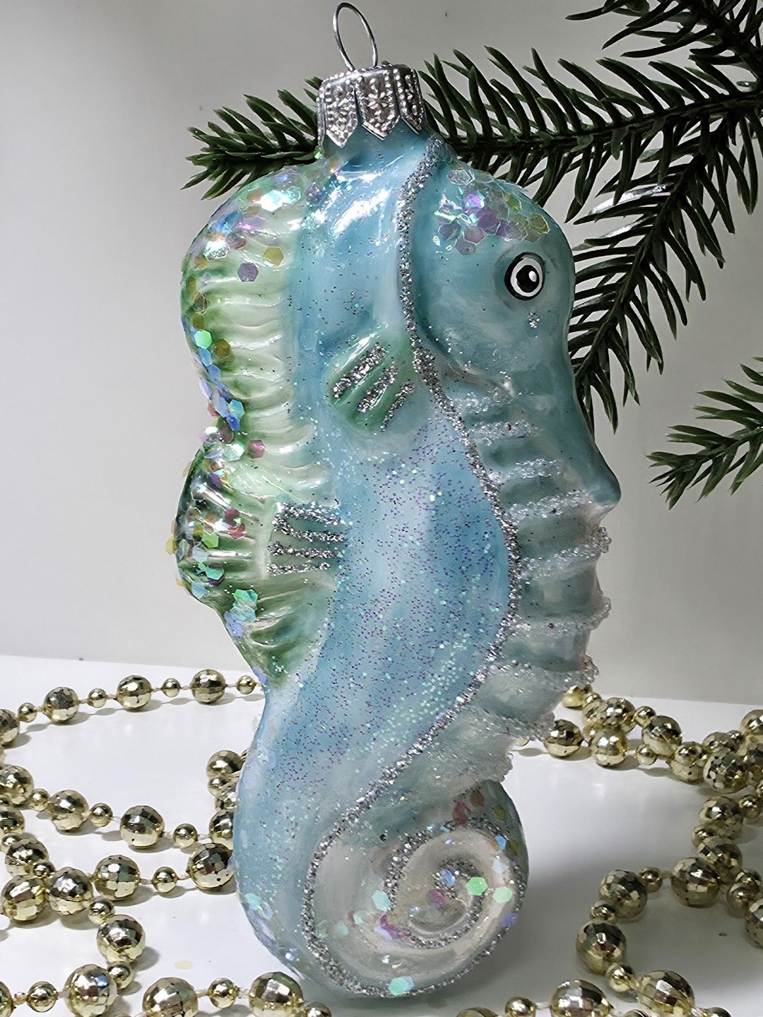 фото Стеклянная елочная игрушка Морской конек