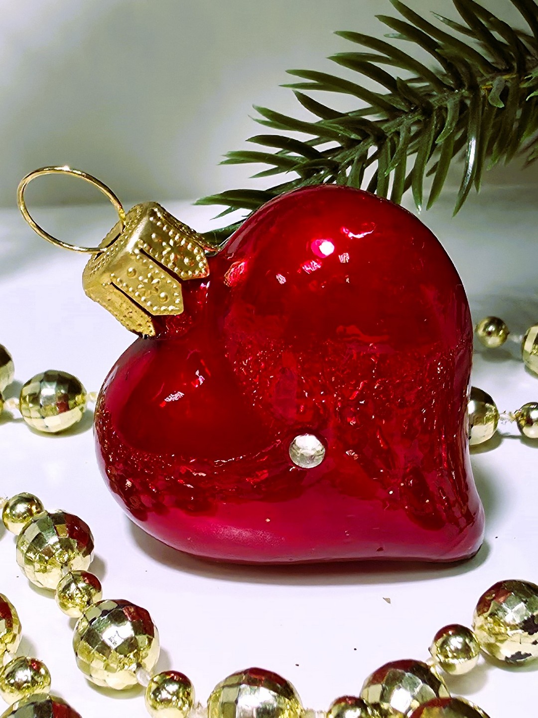 фото Стеклянная елочная игрушка Сердечко