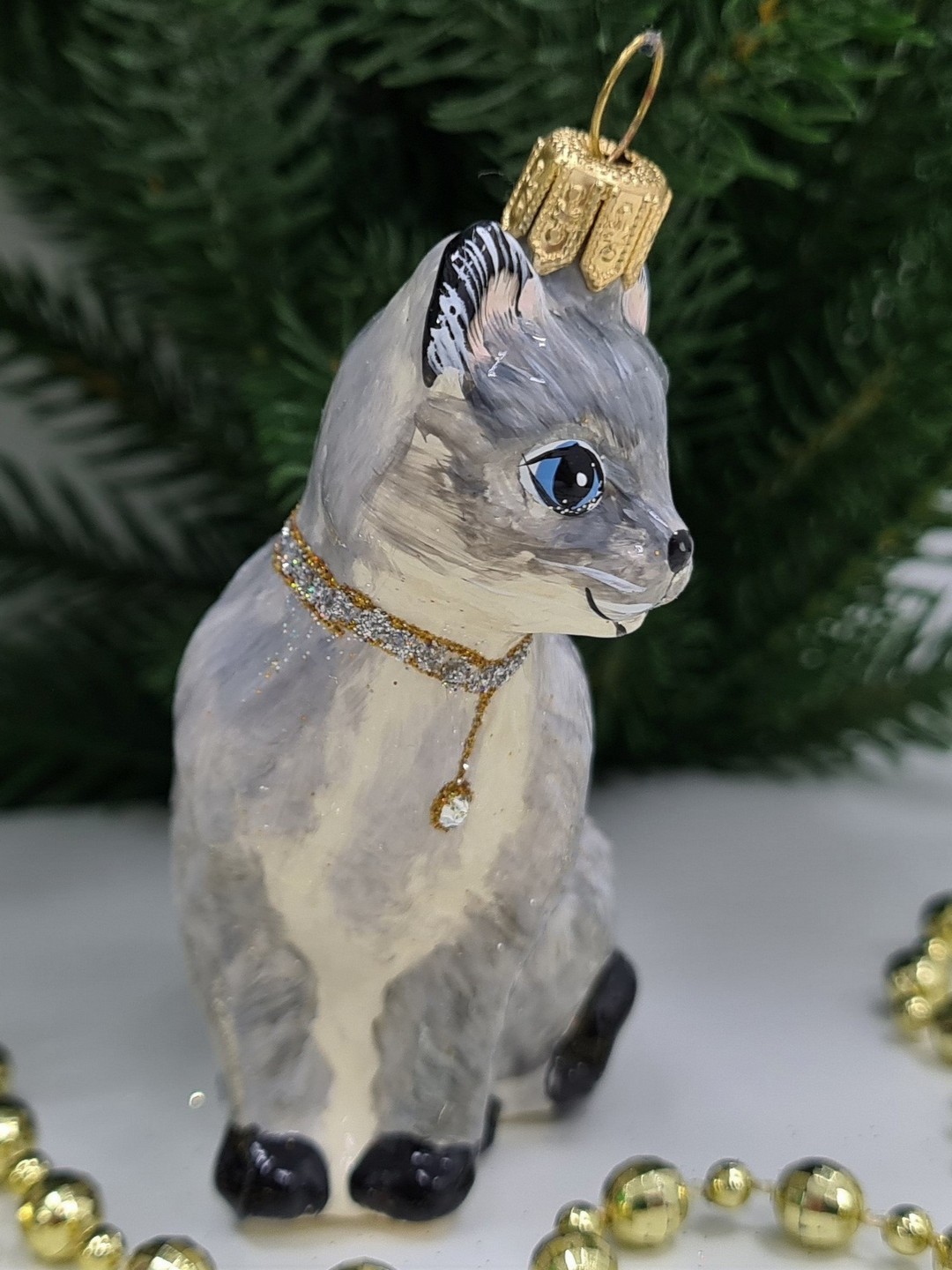 фото Стеклянная елочная игрушка Сиамский кот