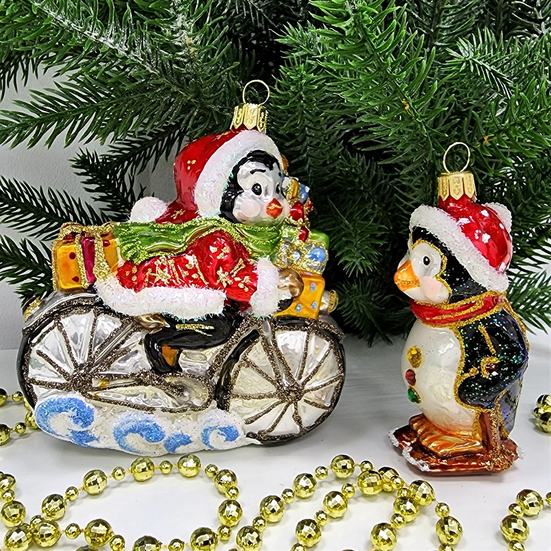 фото Набор ёлочных игрушек Пингвин на велосипеде и пингвин на лыжах