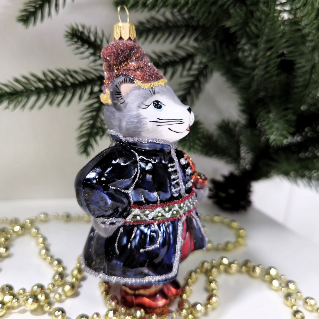 фото Стеклянная елочная игрушка Котофей