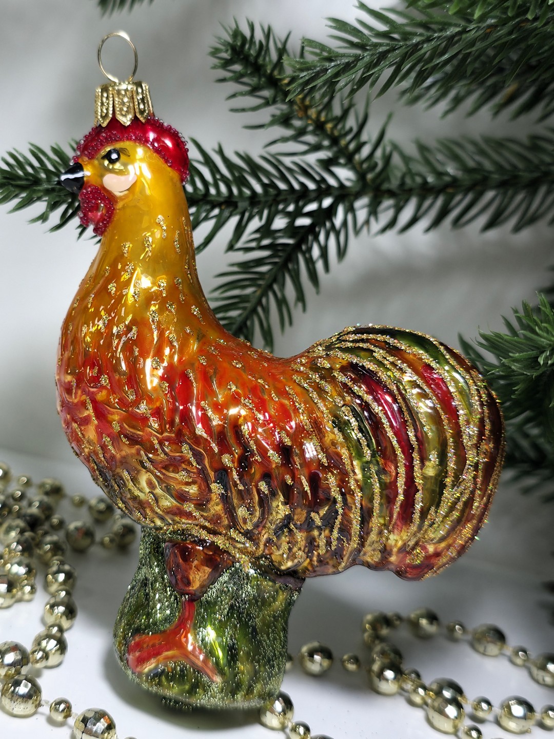 фото Стеклянная елочная игрушка Петушок