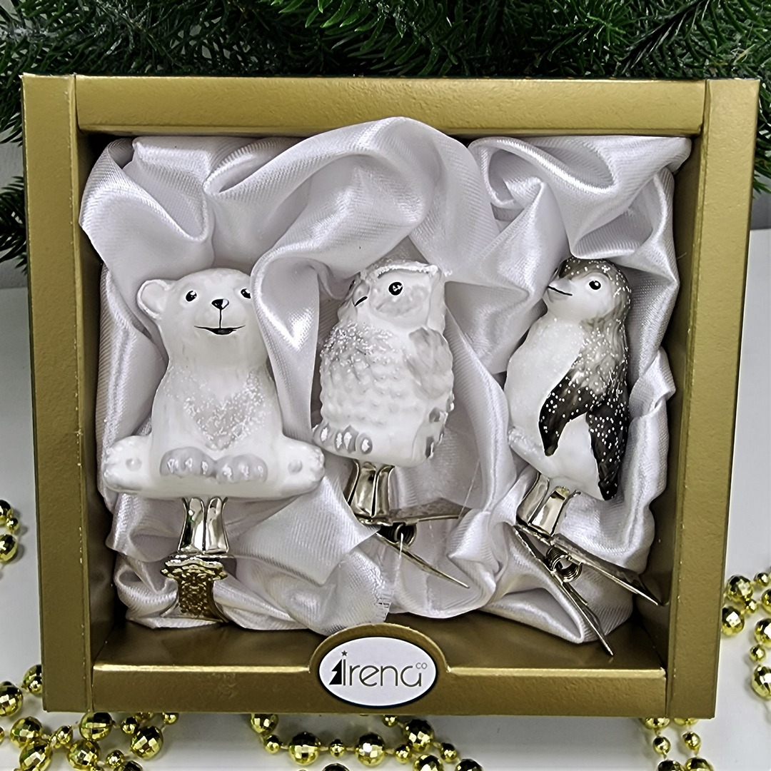 фото Набор ёлочных игрушек Мишка, сова и пингвин на прищепке