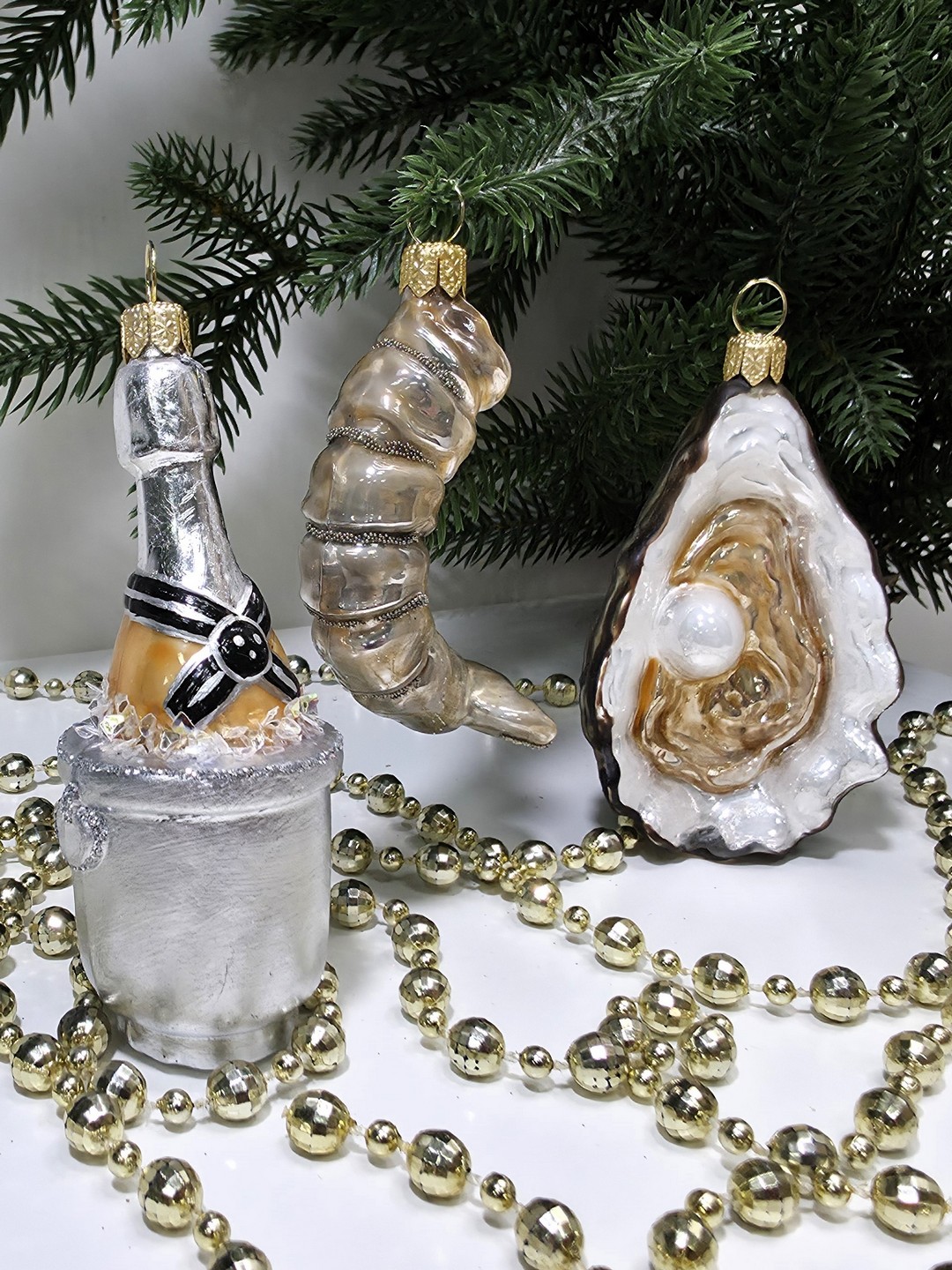 фото Набор ёлочных игрушек Креветка, устрица и шампанское