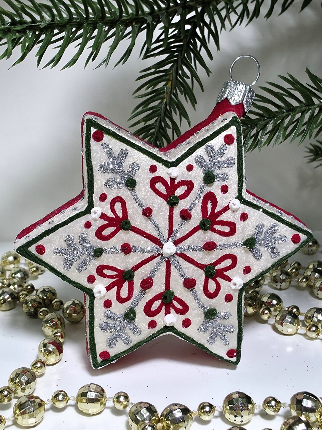 фото Стеклянная елочная игрушка Звездочка пряник