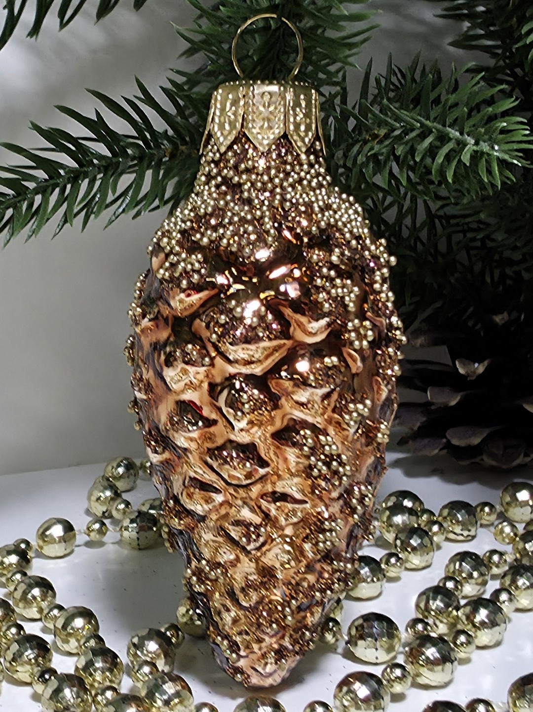 фото Стеклянная елочная игрушка Шишка