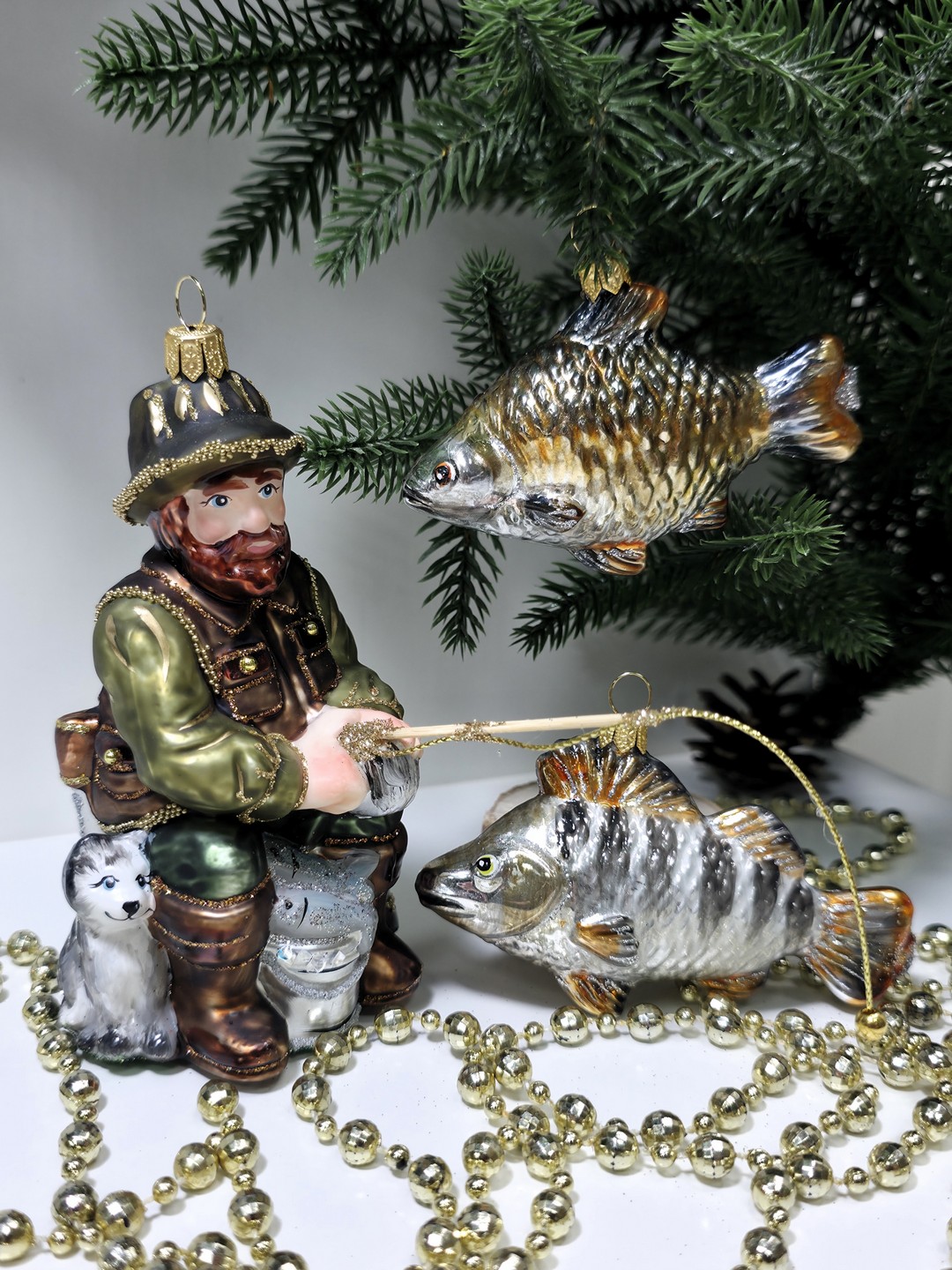 фото Набор ёлочных игрушек Рыбак и две рыбки