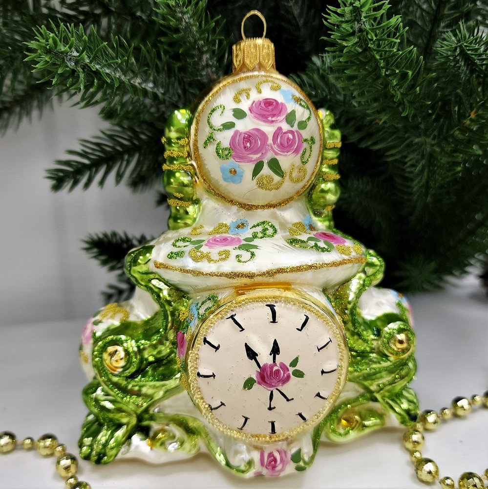 фото Стеклянная елочная игрушка Часы с глобусом Версаль