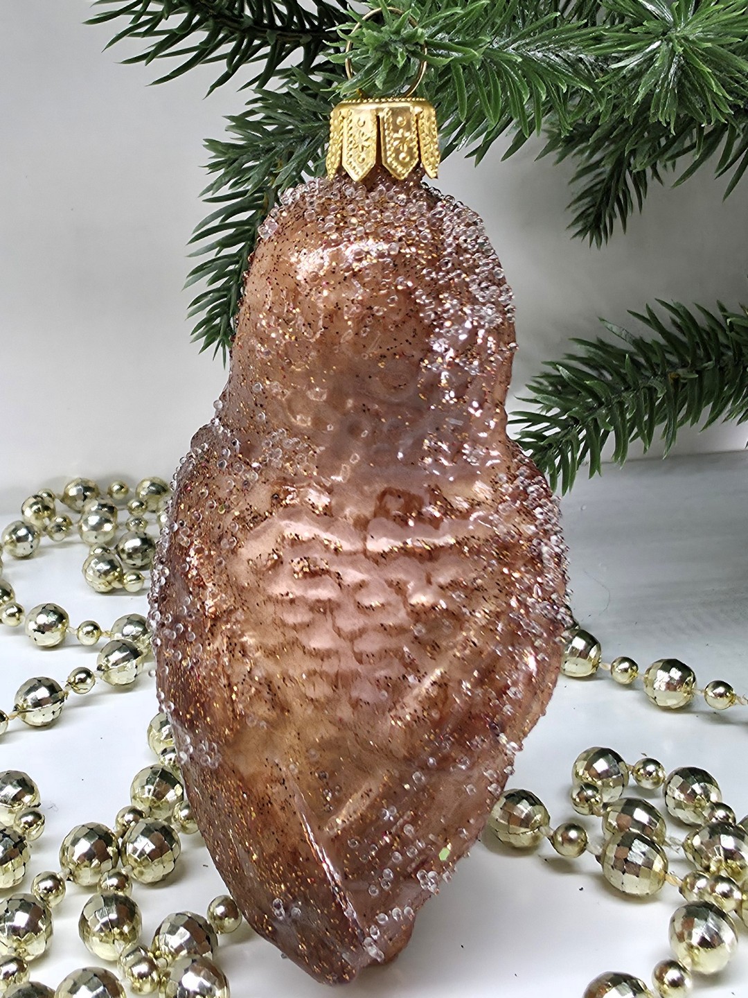 фото Стеклянная елочная игрушка Совушка коричневая