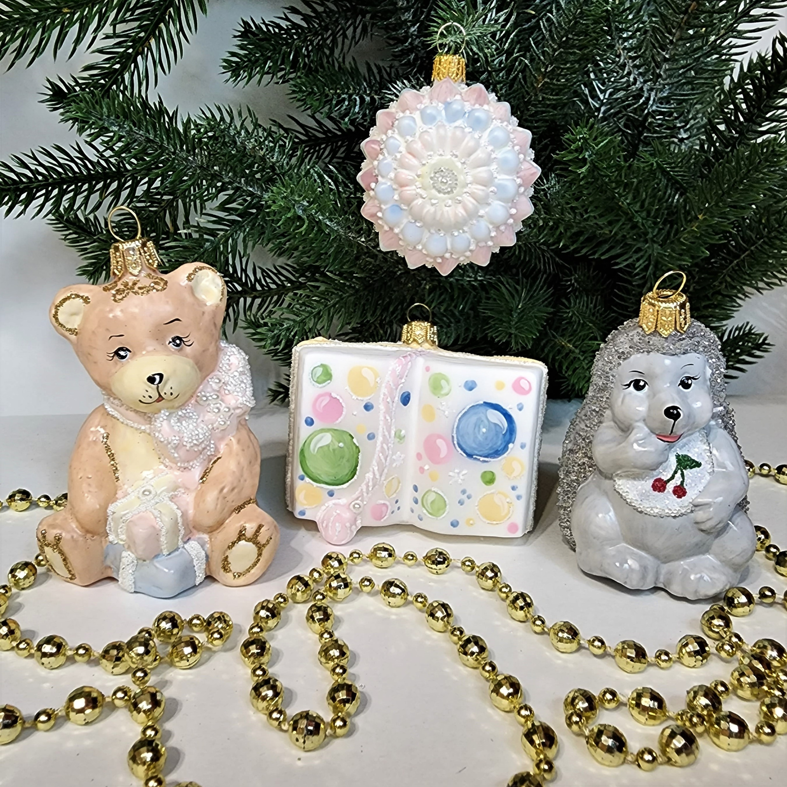 фото Набор ёлочных игрушек Ежик, мишка, книжка и снежинка детские