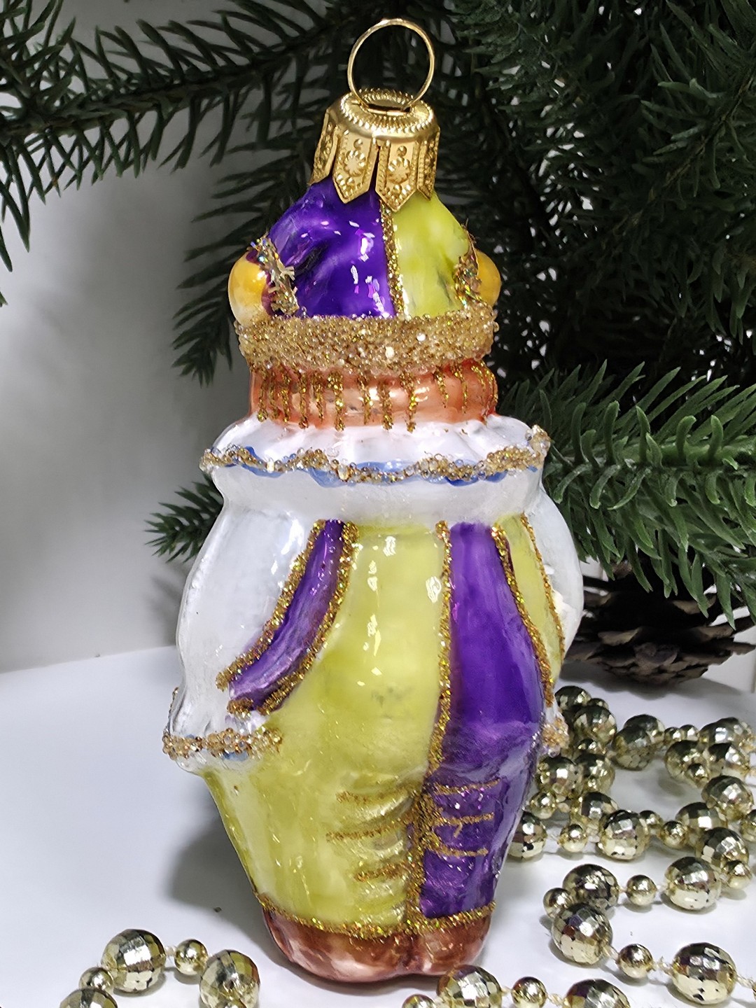 фото Стеклянная елочная игрушка Клоун в жабо малый