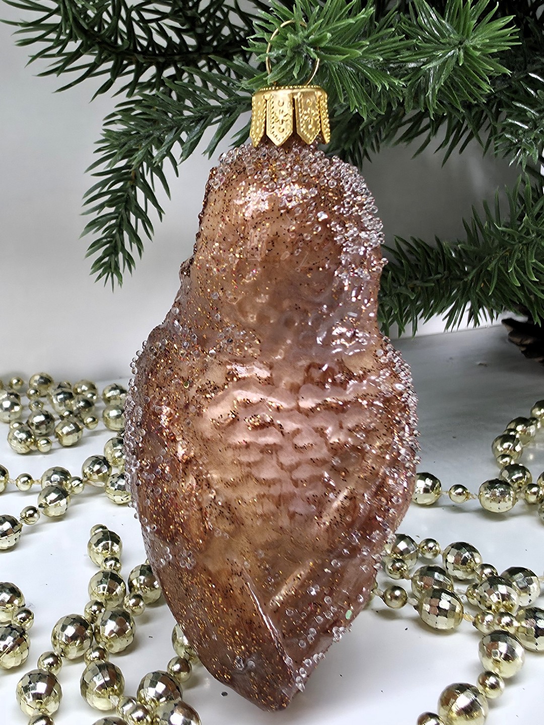 фото Стеклянная елочная игрушка Совушка коричневая