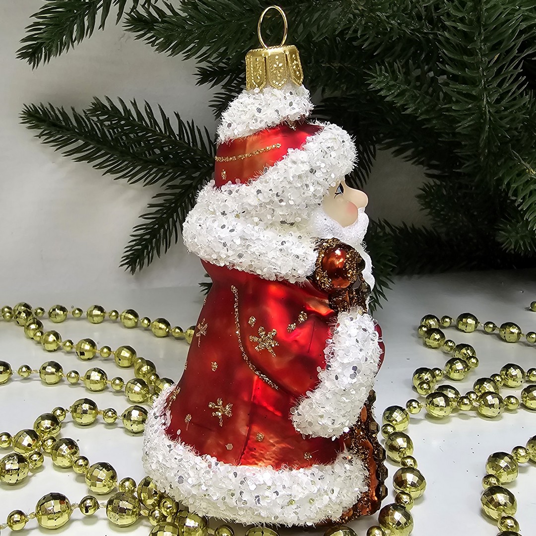 фото Стеклянная елочная игрушка Дед Мороз с посохом