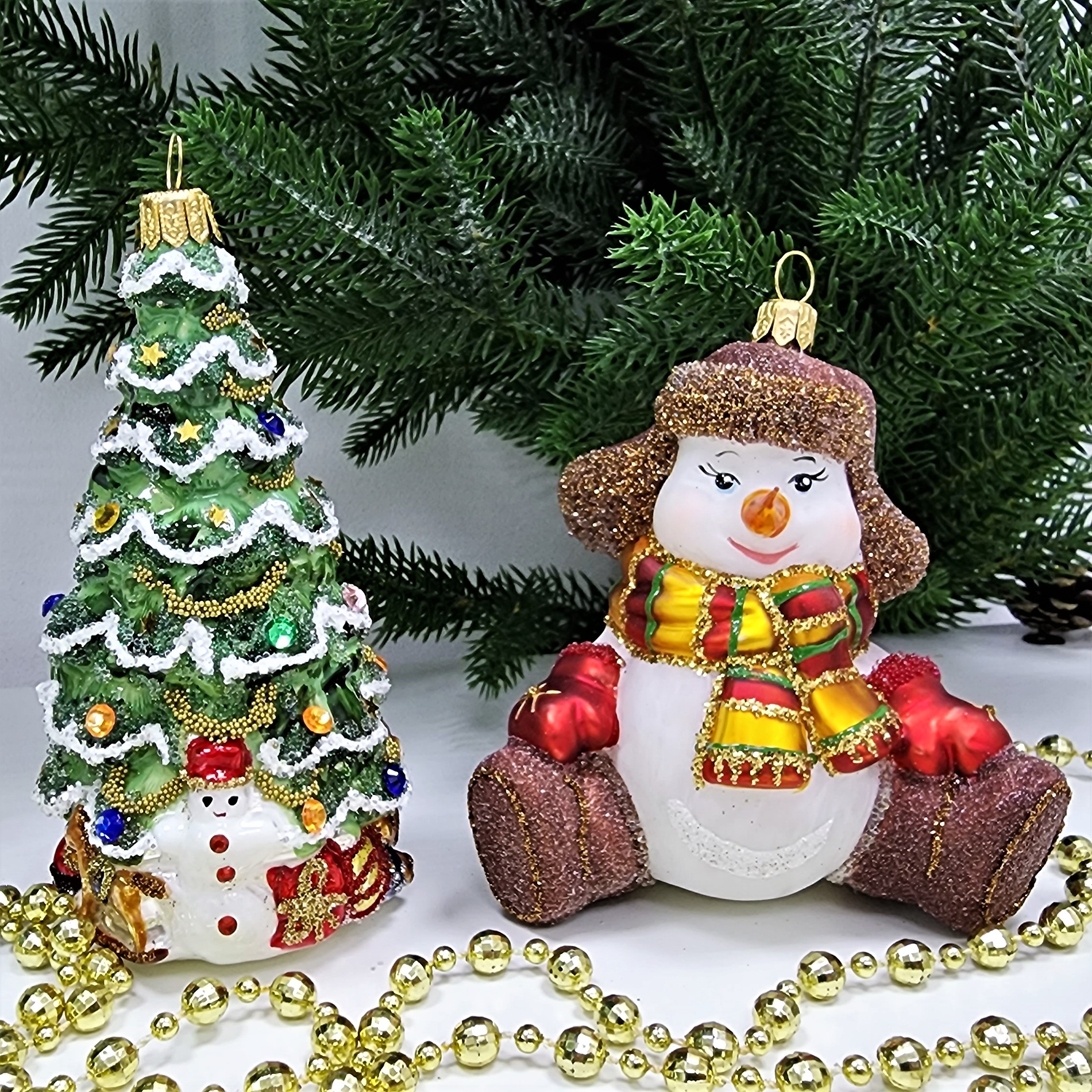 фото Набор ёлочных игрушек Ёлка и снеговик в валенках-2