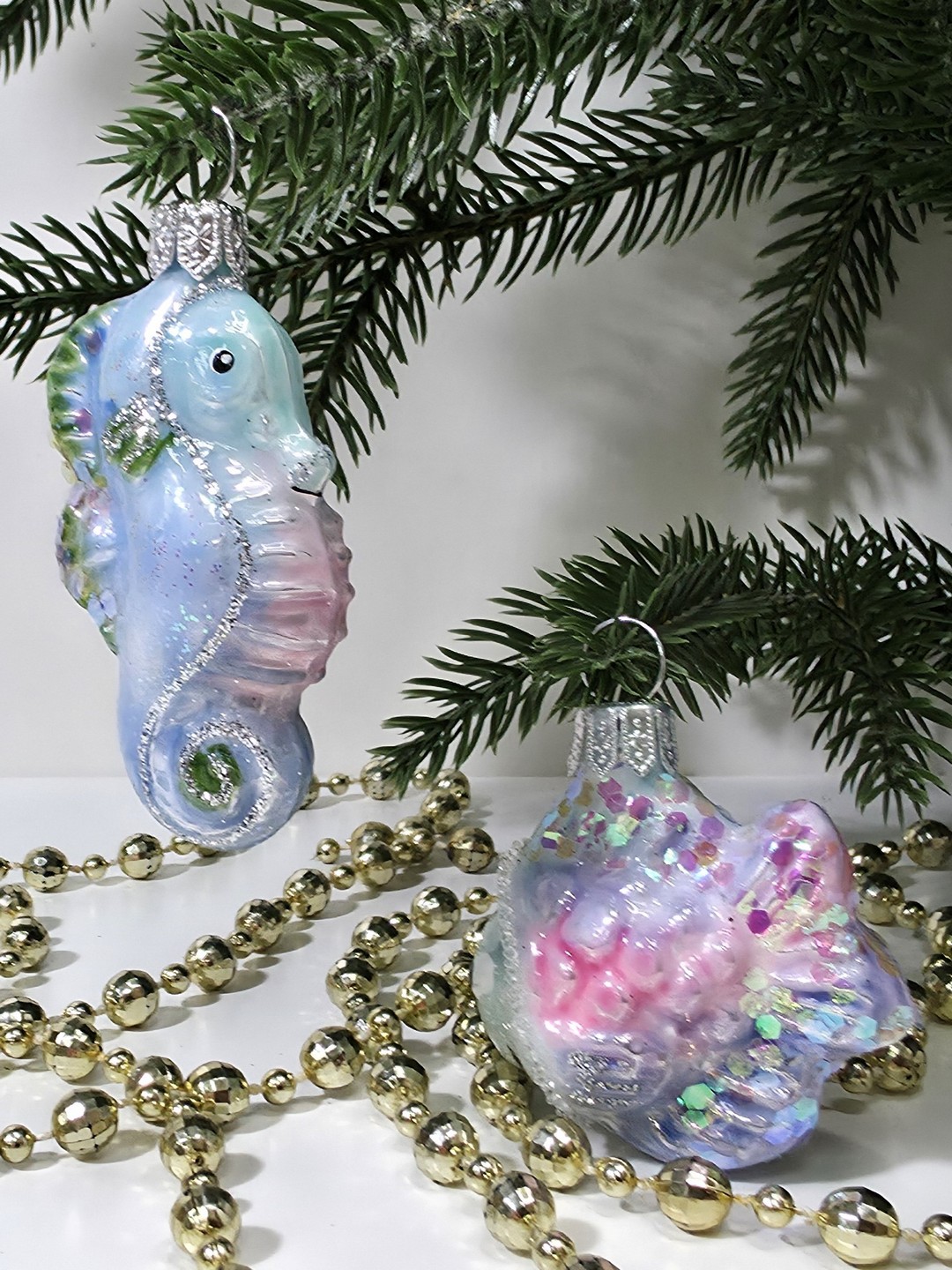 фото Набор ёлочных игрушек Морской конек и рыбка