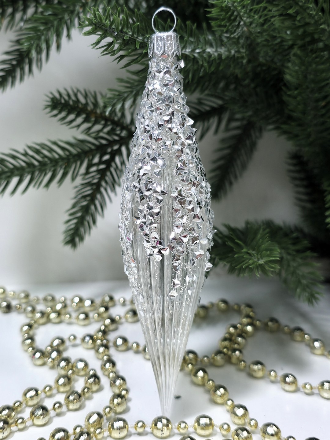 фото Стеклянная елочная игрушка Сосулька