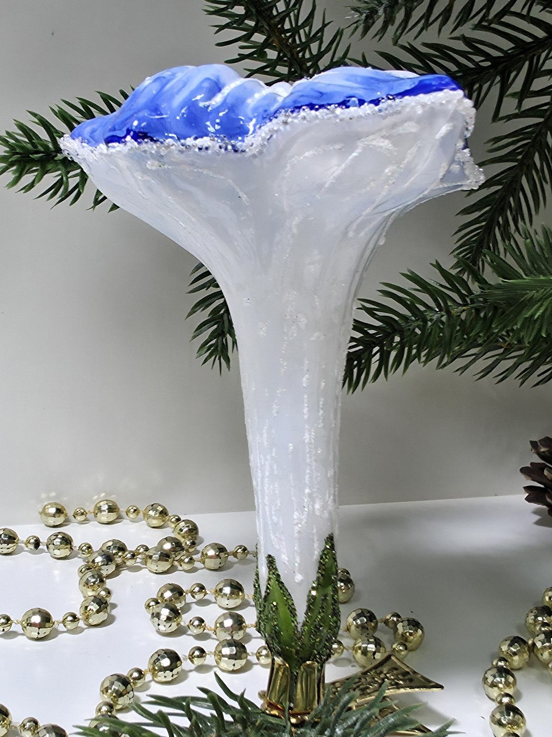 фото Стеклянная елочная игрушка Цветочек на прищепке