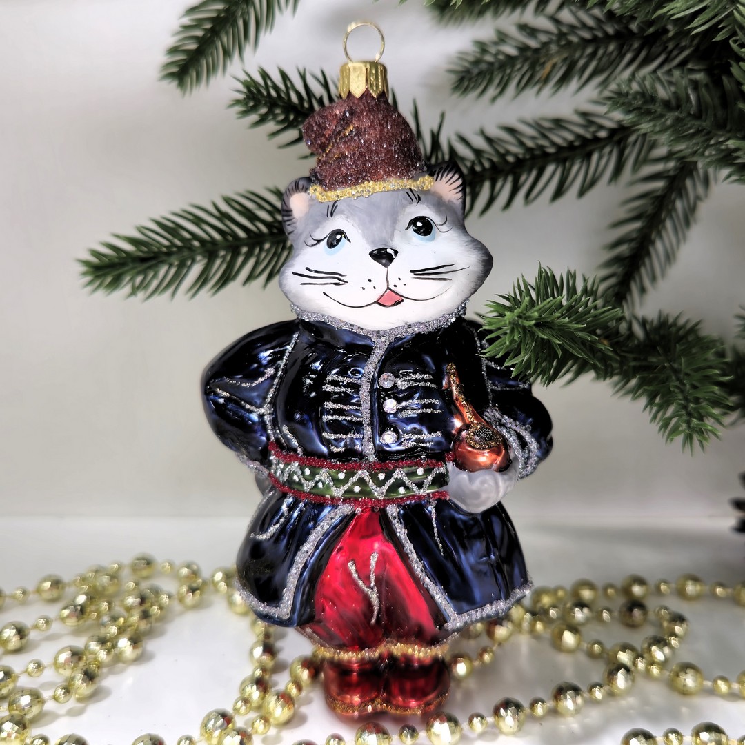 фото Стеклянная елочная игрушка Котофей