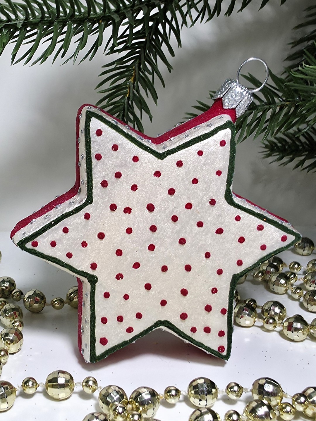 фото Стеклянная елочная игрушка Звездочка пряник