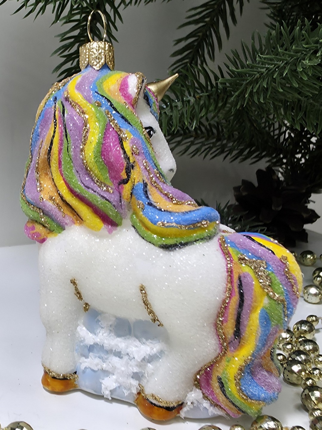 фото Стеклянная елочная игрушка Единорог