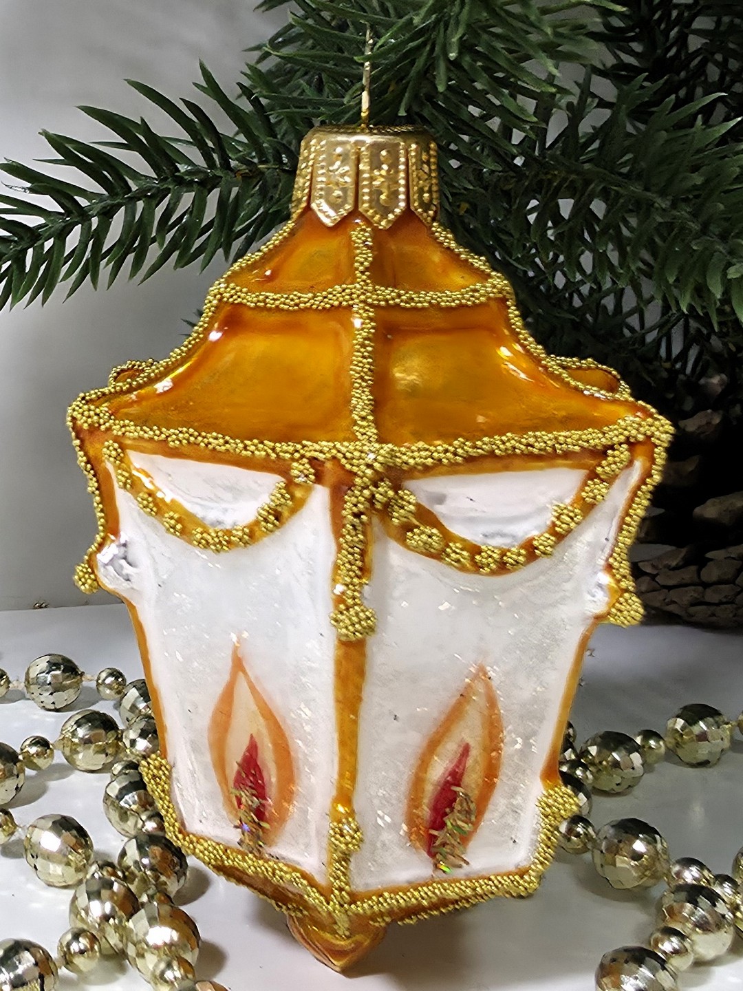 фото Стеклянная елочная игрушка Фонарик малый