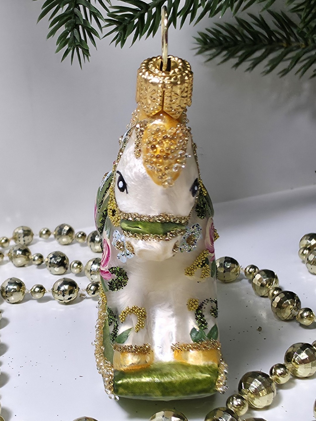 фото Стеклянная елочная игрушка Лошадка качалка Версаль