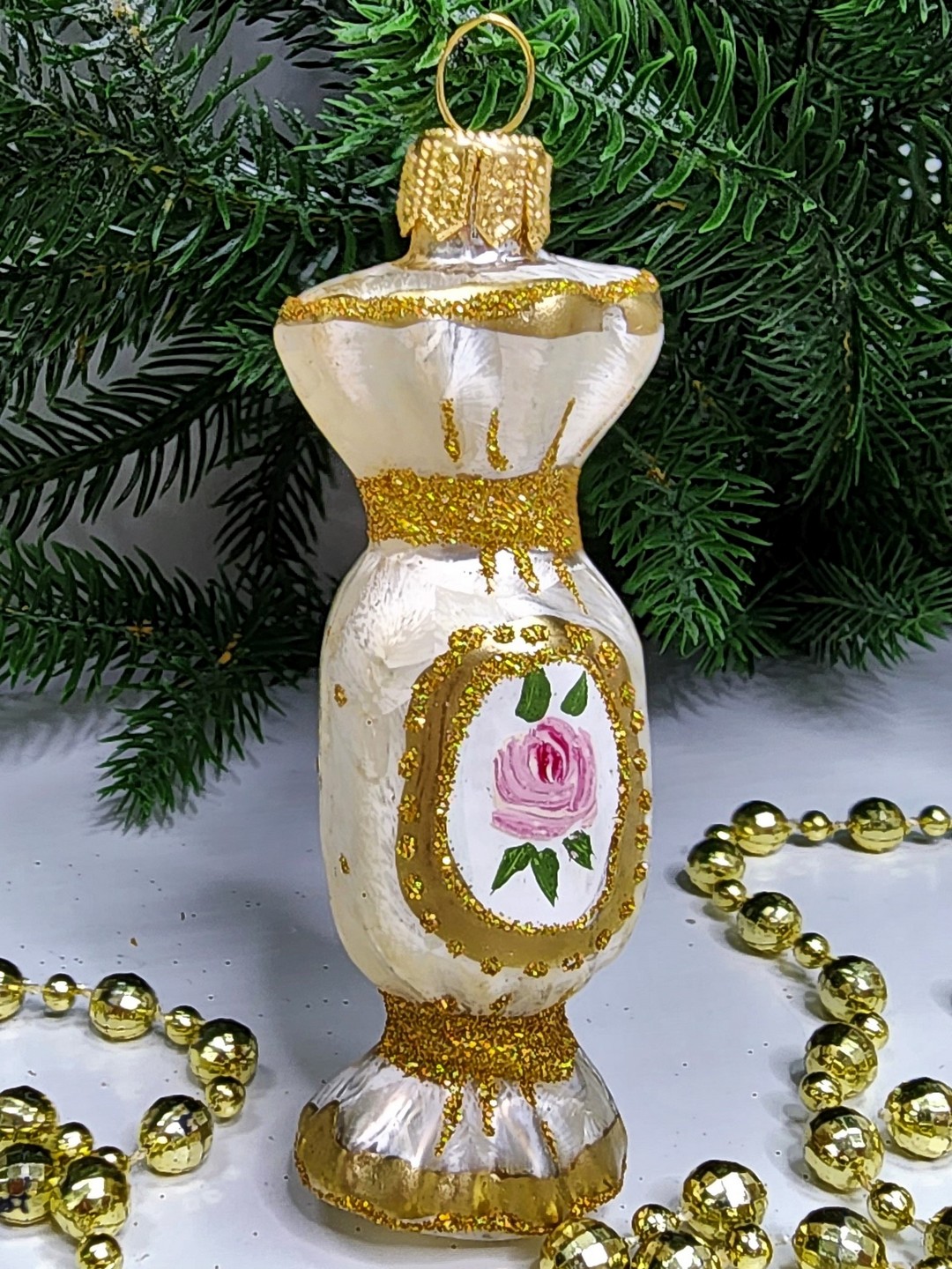 фото Стеклянная елочная игрушка Конфета версаль