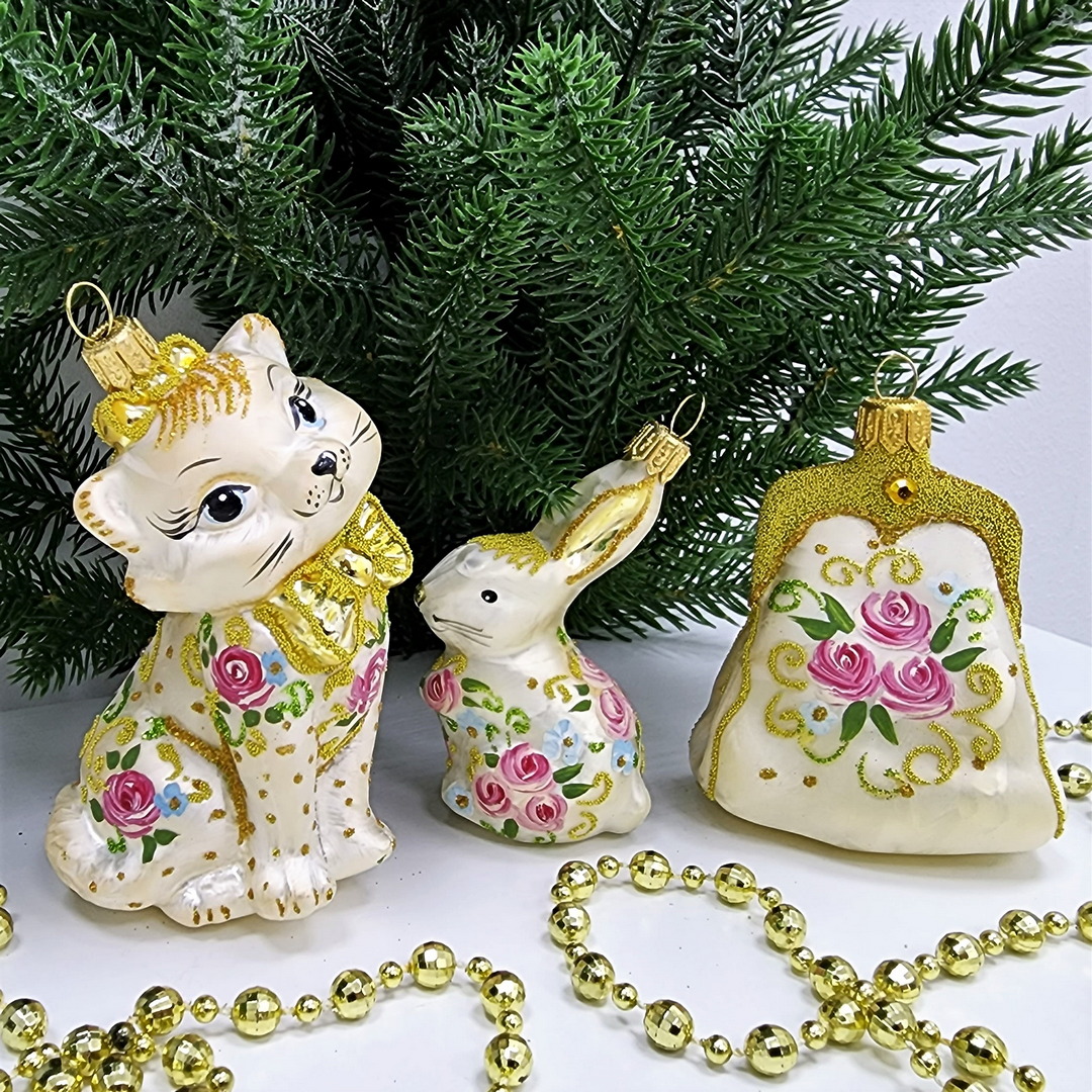 фото Набор ёлочных игрушек Зайчик, Киса Мэри и сумочка Версаль