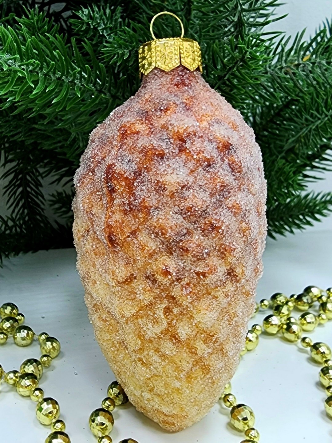 фото Стеклянная елочная игрушка Шишка 10 см