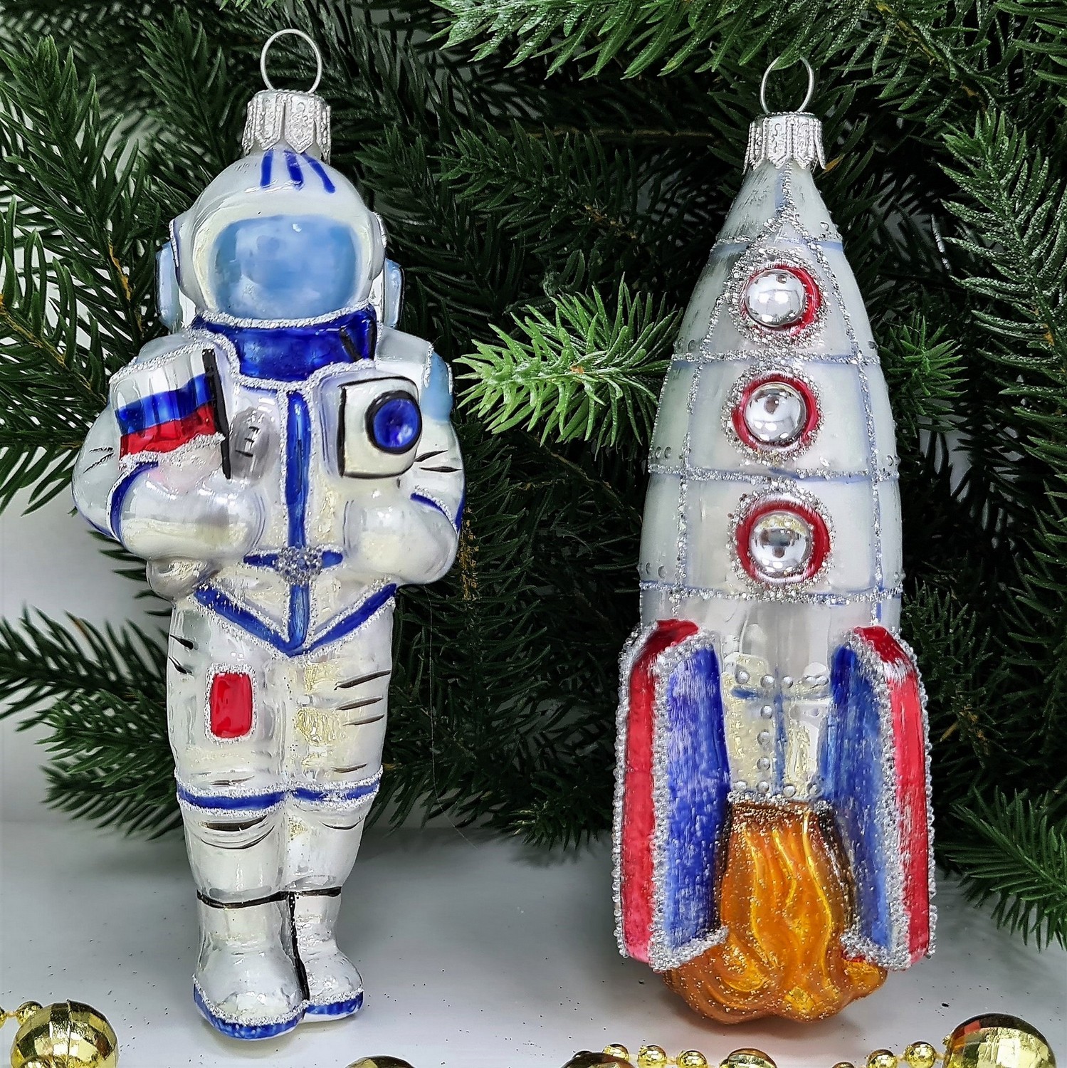 фото Набор ёлочных игрушек Космонавт и ракета