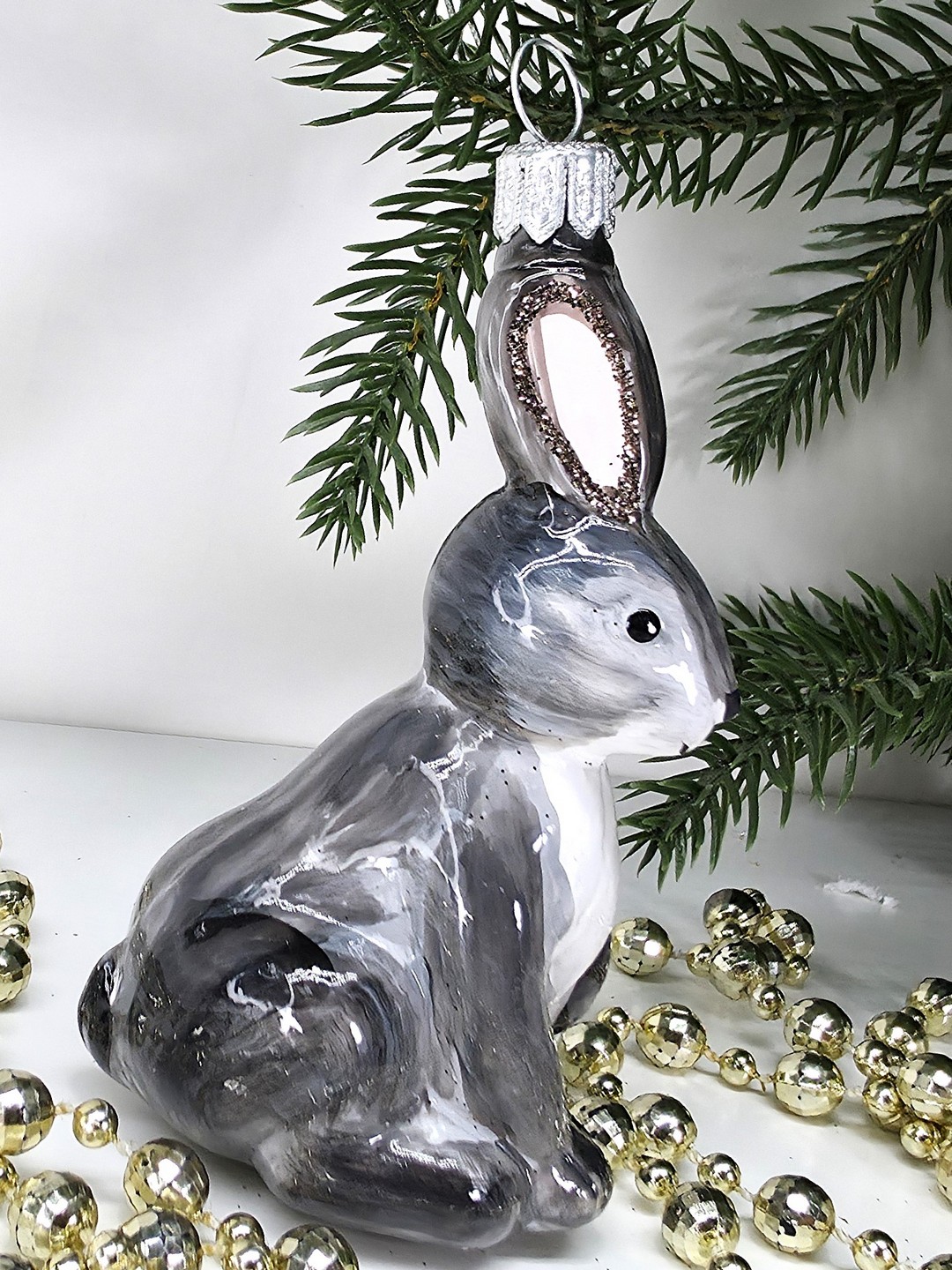 фото Стеклянная елочная игрушка Зайчик