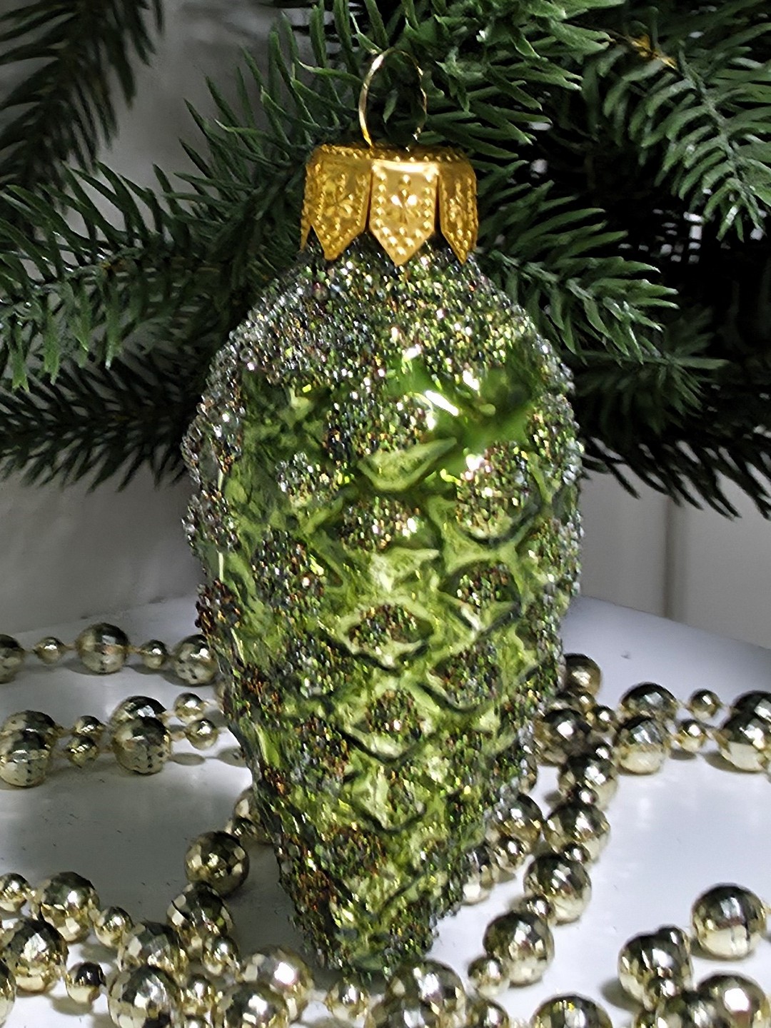 фото Стеклянная елочная игрушка Шишка