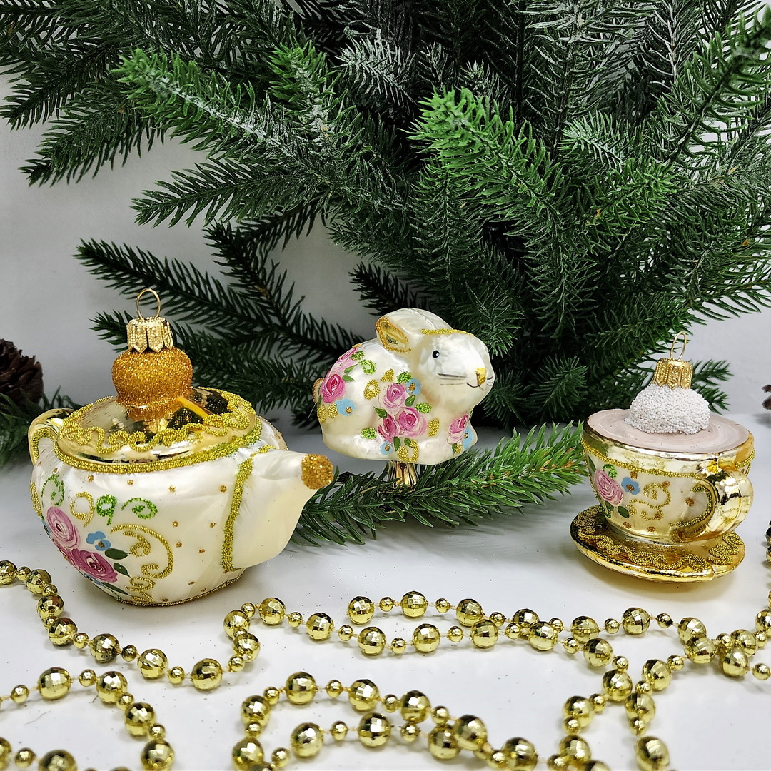 фото Набор ёлочных игрушек Зайчик, чайник и чашка Версаль