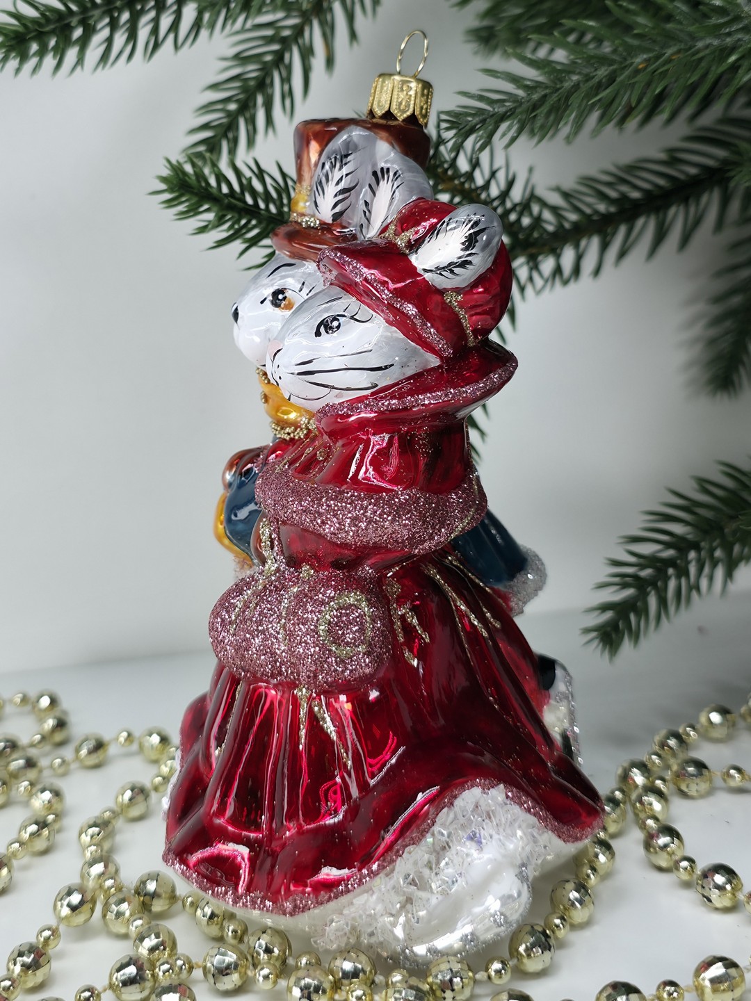 фото Стеклянная елочная игрушка Парочка Зайчат