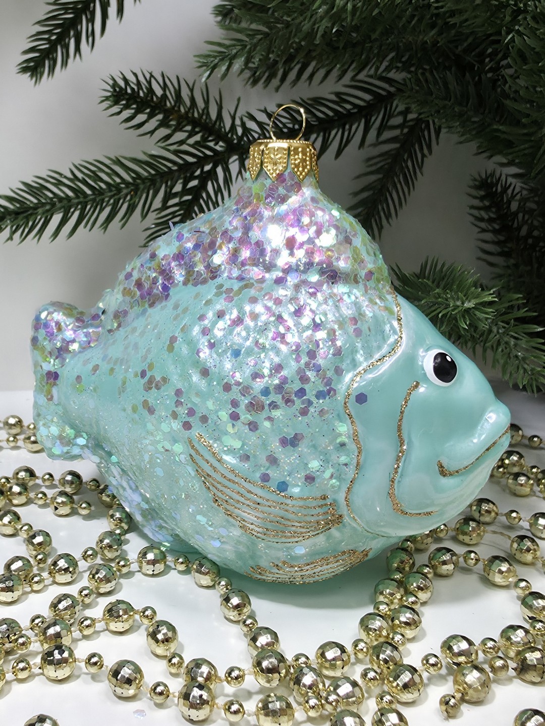 фото Стеклянная елочная игрушка Рыбка большая